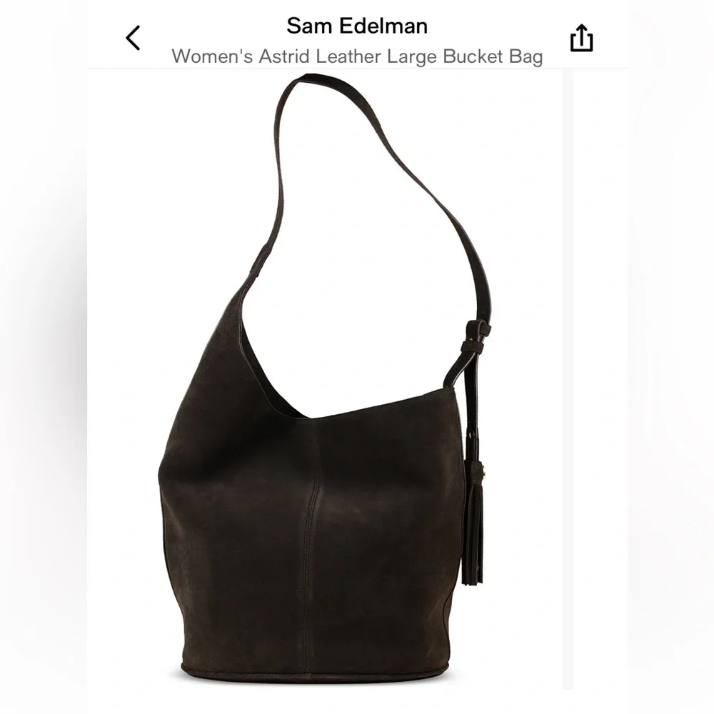 Sam Edelman🤎🖤 Astrid spiced pecan Suede Women's Black Leather Bucket Bag NWT
